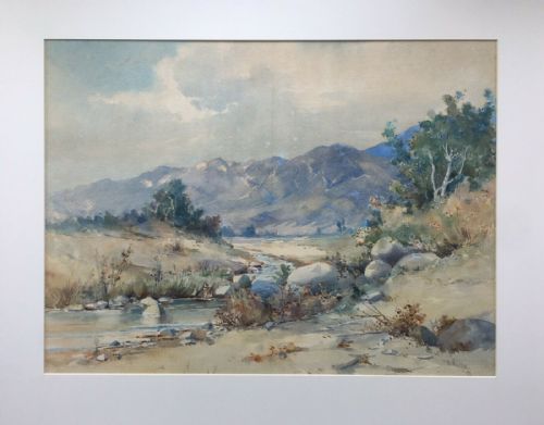 Elmer Wachtel American Dated (18)97 Signed Original Antique Watercolour Painting River & Mountain Landscape