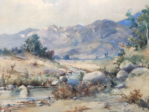 fig 1. Elmer Wachtel American Dated (18)97 Signed Original Antique Watercolour Painting River & Mountain Landscape