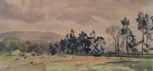 fig 1. FRED LAWSON Original English Vintage Watercolour Painting Yorkshire Landscape with Trees