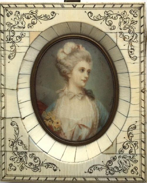 Signed Cosway Framed Original Miniature Watercolour Painting 18th Century Lady in a Piano Key Frame