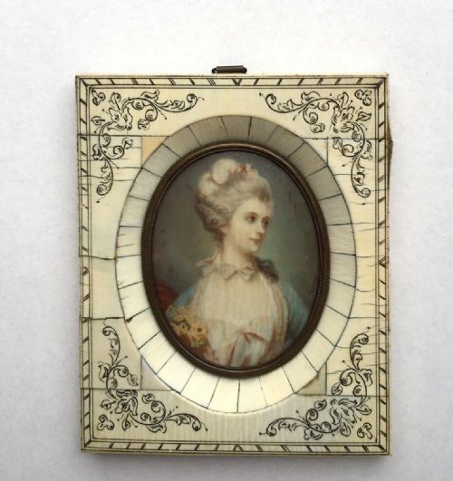 fig 1. Signed Cosway Framed Original Miniature Watercolour Painting 18th Century Lady in a Piano key Frame
