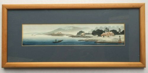 fig 1. 2 Original Antique Japanese Signed Seal Marked Watercolour Paintings River Scenes