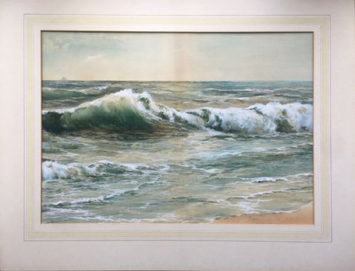 Robert Veentliet (American) Signed Original Early 20th Century Antique Watercolour Painting Waves Crashing
