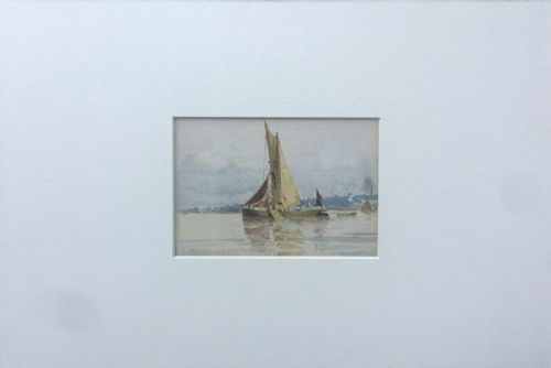 fig 1. Edoardo De Martino Signed Original 19th Century Antique Miniature Watercolour Painting English Port Seascape