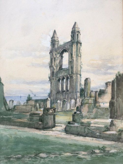 Scottish School 19th Century Antique Watercolour Painting St Andrews Cathedral, Fife, Scotland