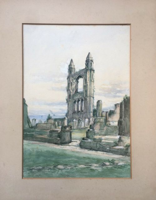 fig 1. Scottish School 19th Century Antique Watercolour Painting St Andrews Cathedral, Fife, Scotland