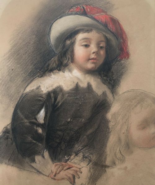 Frederick Goodall Ra Original 19th Century Antique Painting Charcoal & Watercolour Preparatory Sketch Study Charles I & Queen Henrietta's Child