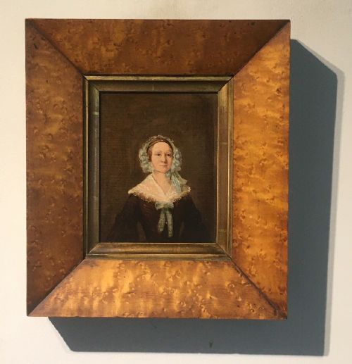 English School Original Antique Oil Painting on Card Half Length Portrait Study of Lady in Lace Bonnett
