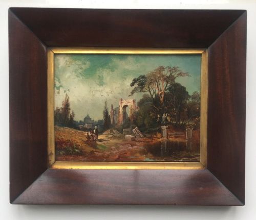 fig 1. Franz Hoepfner Signed Original 19th Century German Antique Oil Painting on Panel Capriccio & figures