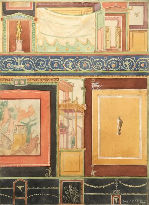 fig 1. Alexander Young Simpson 1914 Architecture Study House of Sirico Pompeii Italy, Original Antique Watercolour Painting
