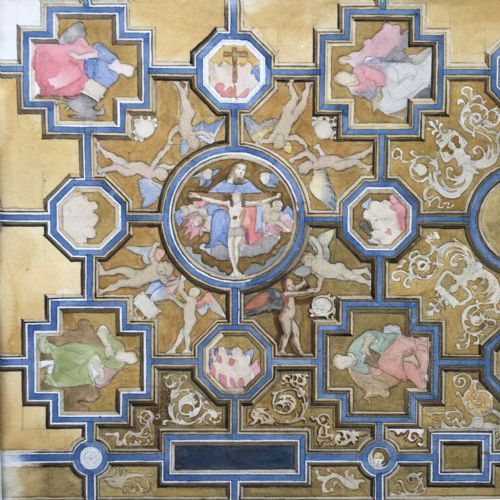 fig 1. Original Antique Architectural Study Watercolour Painting Vaulting Italian Cathedral Italy