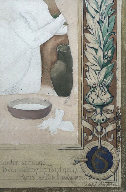 fig 1. Pantheon Paris France Decoration, Original Architectural Watercolour Painting Study, Original Watercolour