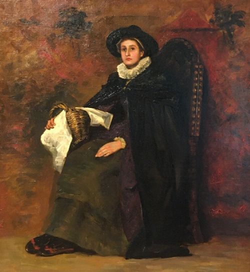 Signed Original Framed 19th Century Antique Oil Painting on Canvas Portrait of a Lady with a White Ruff