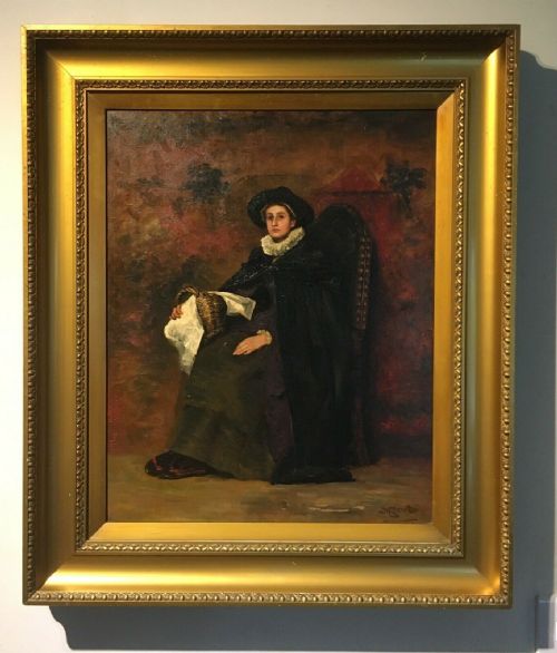 fig 1. Signed Original Framed 19th Century Antique Oil Painting on Canvas Portrait of a Lady with a White Ruff