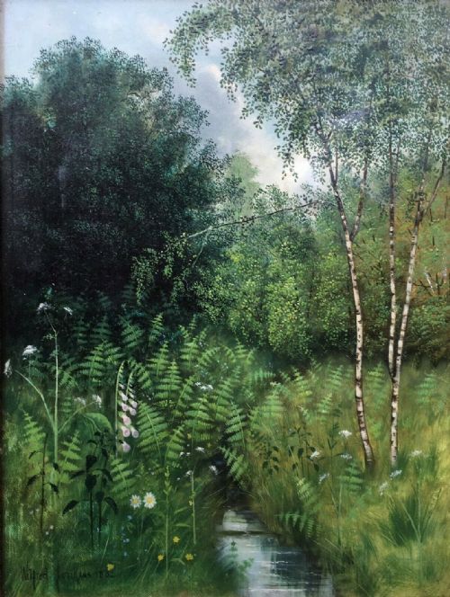 fig 1. WILFRED JENKINS Original 19th Century Antique Oil Painting on Canvas Landscape, Titled Summer Time 1882