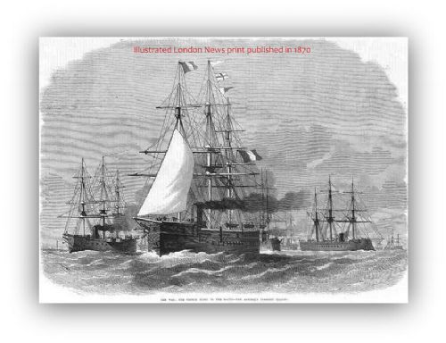 fig 1. Manner of Edwin Weedon 1870 Watercolour Painting French Fleet Steam War Ships