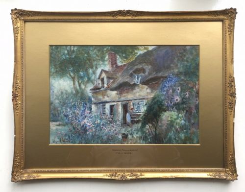 fig 1. Original 19th Century Antique Watercolour Painting Landscape Welford Cottage in Warwickshire