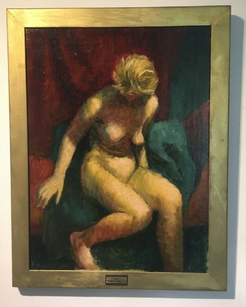 Original Oil Painting Titled "Eva, David Hockmey 54" Portrait of a Nude Female