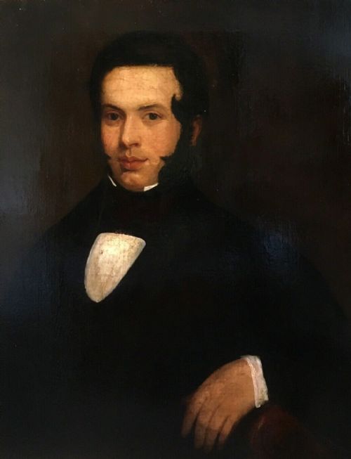 fig 1. Original 19th Century English School Antique Oil Painting Portrait of Gentleman