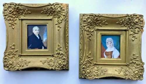 English School Pair of Antique Framed Portrait Paintings of Lady & Gentleman, Mr & Mrs Dobson of Bridlington