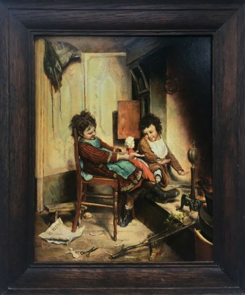 fig 1. After Gaetano Chieric Signed Original Vintage Oil Painting Portrait of Children