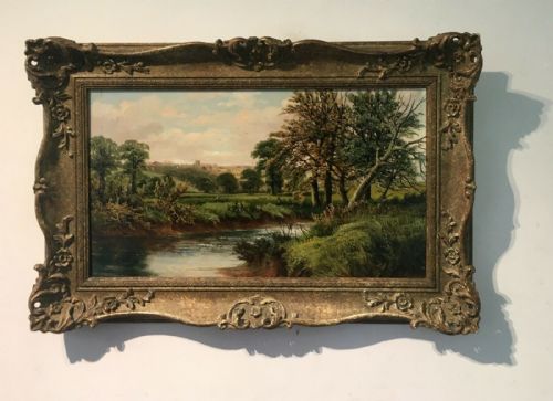 Benjamin Hold Original 19th Century Antique Oil Painting on Panel Landscape View Cannon Hall River Nr Cawthorne South Yorkshire