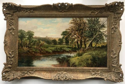 fig 1. BENJAMIN HOLD Original 19th Century Antique Oil Painting on Panel landscape View Cannon Hall River Nr Cawthorne South Yorkshire