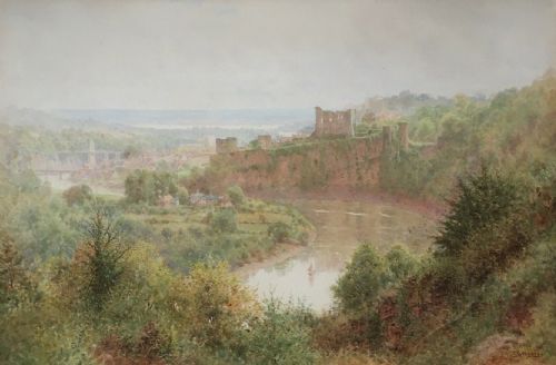 Charles Gregory 19th Century Original Antique Watercolour Painting Chepstow Castle & River Wye
