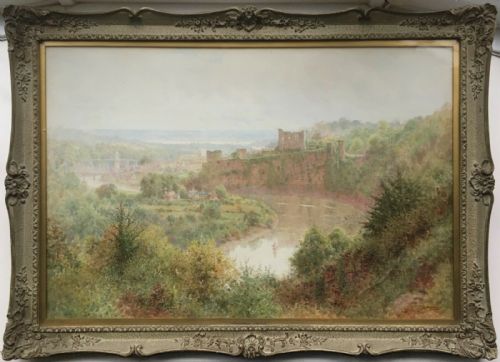 fig 1. CHARLES GREGORY 19th Century Original Antique Watercolour Painting Chepstow Castle & River Wye
