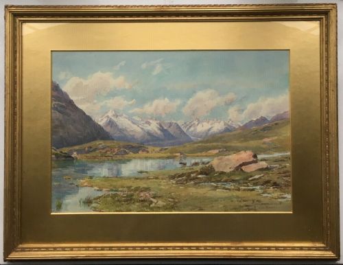 fig 1. CHARLES JONES WAY Lake on Kulm Simplon Switzerland Original Signed Antique Watercolour landscape Painting