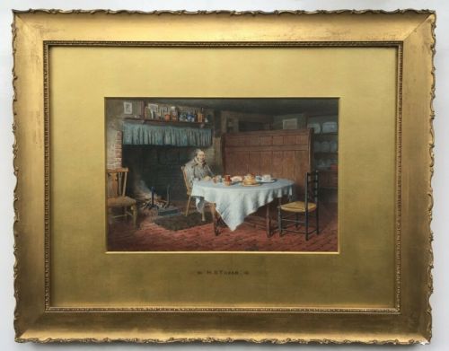 fig 1. Henry Spernon Tozer 1904 Original Early 20th Century Antique Watercolour Painting Cottage Interior Scene