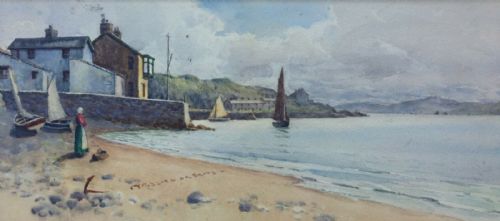 J W Clayton Signed Original Antique Watercolour Painting Aberdovey Harbour Estuary Wales