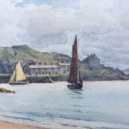 fig 1. J W Clayton Signed Original Antique Watercolour Painting Aberdovey Harbour Estuary Wales