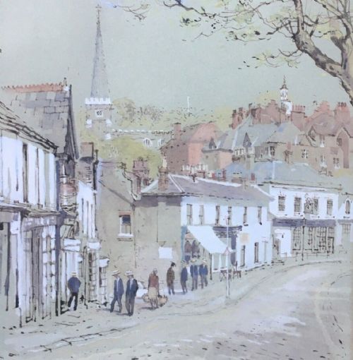 Charlotte Halliday Signed Original 1968 Watercolour Painting Harrow on the Hill
