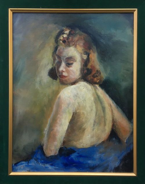 American School Circa 1950'S Portrait Painting Oil on Canvas Board of a Young Female