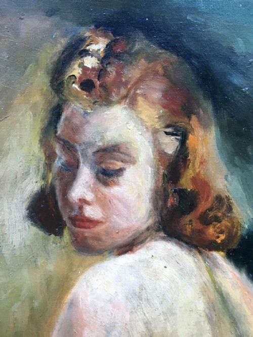 fig 1. American School circa 1950's Portrait Painting Oil on Canvas Board of a Young Female
