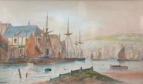 Charles W Oswald Signed Original 19th Century Antique Watercolour Painting Seascape Whitby, North Yorkshire Coast