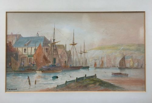 fig 1. Charles W Oswald Signed Original 19th Century Antique Watercolour Painting Seascape Whitby, North Yorkshire Coast