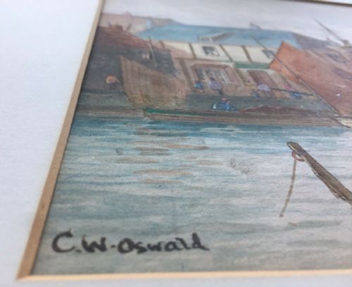 fig 2. Charles W Oswald Signed Original 19th Century Antique Watercolour Painting Seascape Whitby, North Yorkshire Coast