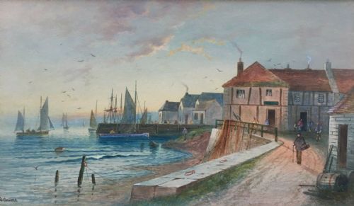 Whitby, North Yorkshire Coast by Charles W Oswald Original C19th Antique Watercolour Painting Seascape