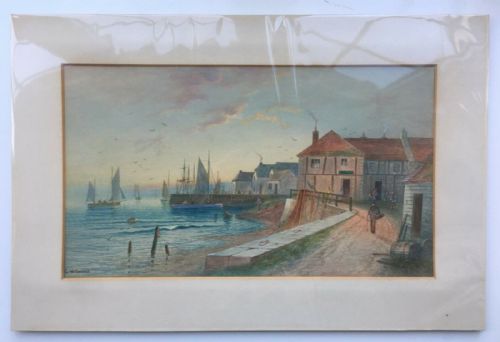 fig 2. Whitby, North Yorkshire Coast by Charles W Oswald Original C19th Antique Watercolour Painting Seascape