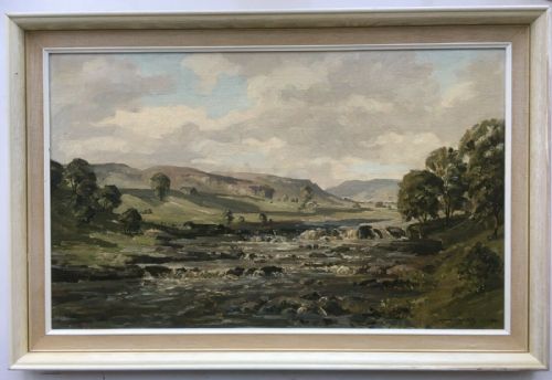 fig 1. Claude Horsfall (b.1907) Original Vintage Framed Oil Painting on Board Conistone Falls Yorkshire Dales