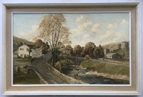 fig 1. Claude Horsfall (b.1907) Original Antique Oil Painting Hubberholme Yorkshire Dales