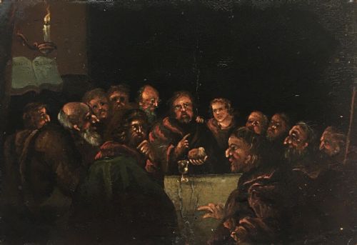 Manner of Teniers Dutch School Original Antique Oil Painting Jesus last Supper
