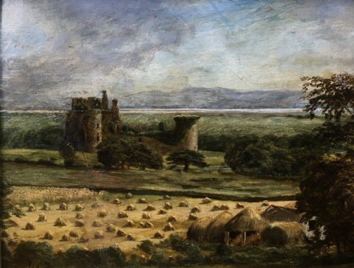 fig 1. JAMES FAED Original Signed 19th Century Antique Scottish Oil Painting Hayfield Caerlaverock Castle