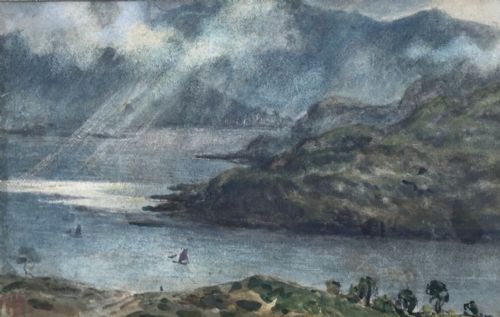 fig 1. William F Vallance RCA Original 19th Century Antique Watercolour Painting Lake & Mountains