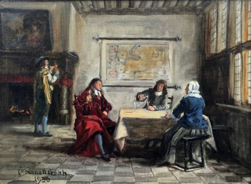 Frank Moss Bennett Signed Original Oil Painting on Canvas Gentleman Drinking in an Interior Scene