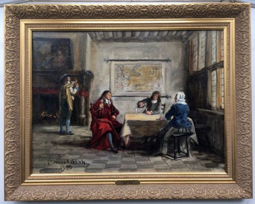 fig 1. FRANK MOSS BENNETT Signed Original Oil Painting on Canvas Gentleman Drinking in an Interior Scene