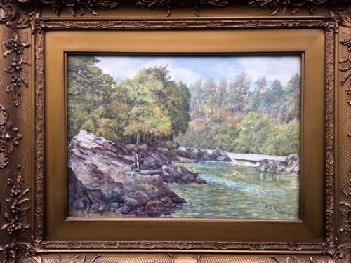 William F Vallance Rca Signed Original 19th Century Antique Watercolour Painting Bagpipe Player at Pitlochry Scotland