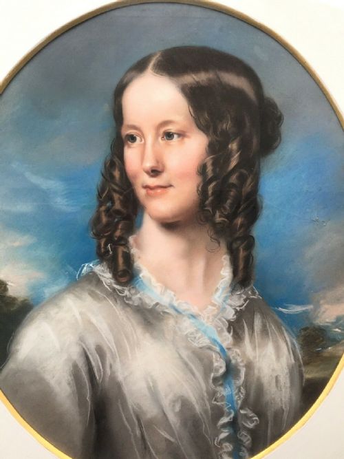 Original Scottish School Antique Pastel Portrait Study Painting Young Lady